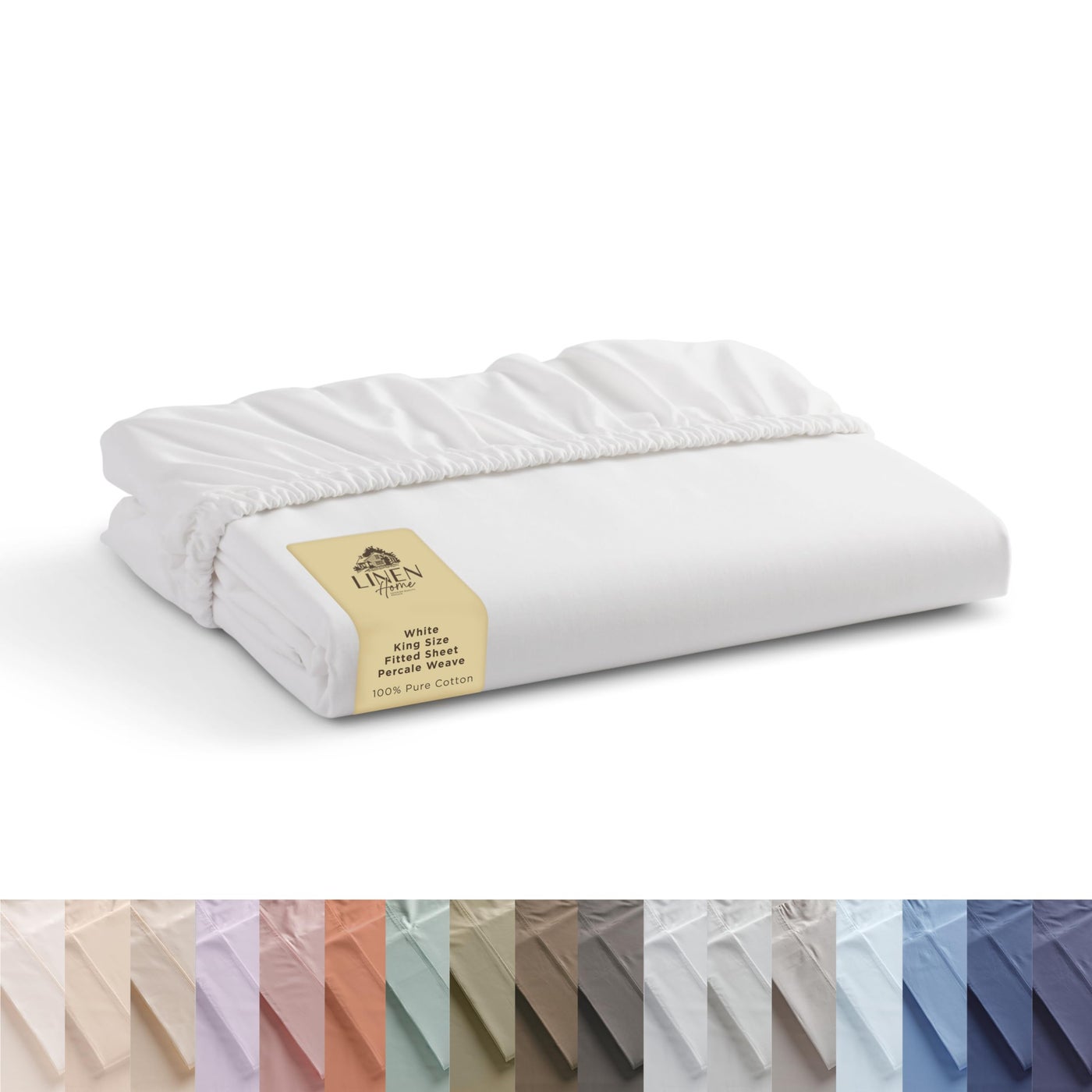 Linen Home 100% Cotton Percale Weave Fitted Sheet, King Size, White, 1 Deep Pocket Fitted Sheet, Fits Mattress Upto 16" Crisp and Cool Strong Bed Linen, 78"X80"+15"